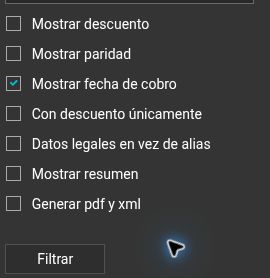 Activa Mostrar fecha de cobro y pulsa Filtrar.