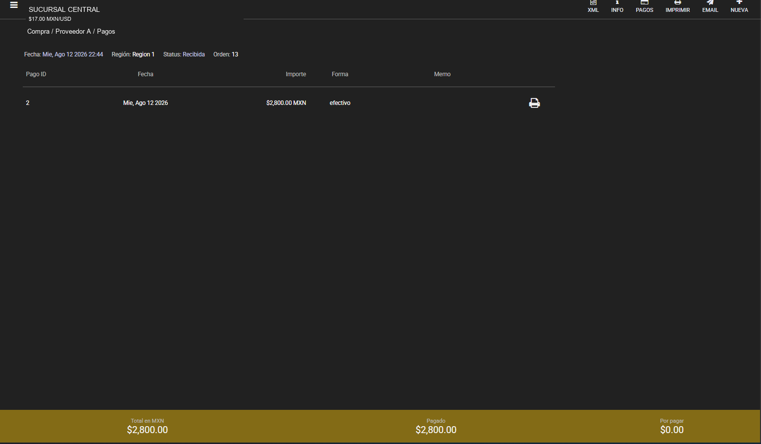 Referencia editada con datos ficticios: Pagos de compras.