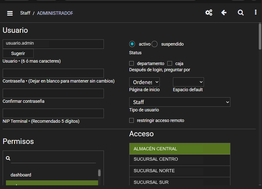 Referencia editada con datos ficticios: formulario de usuario.