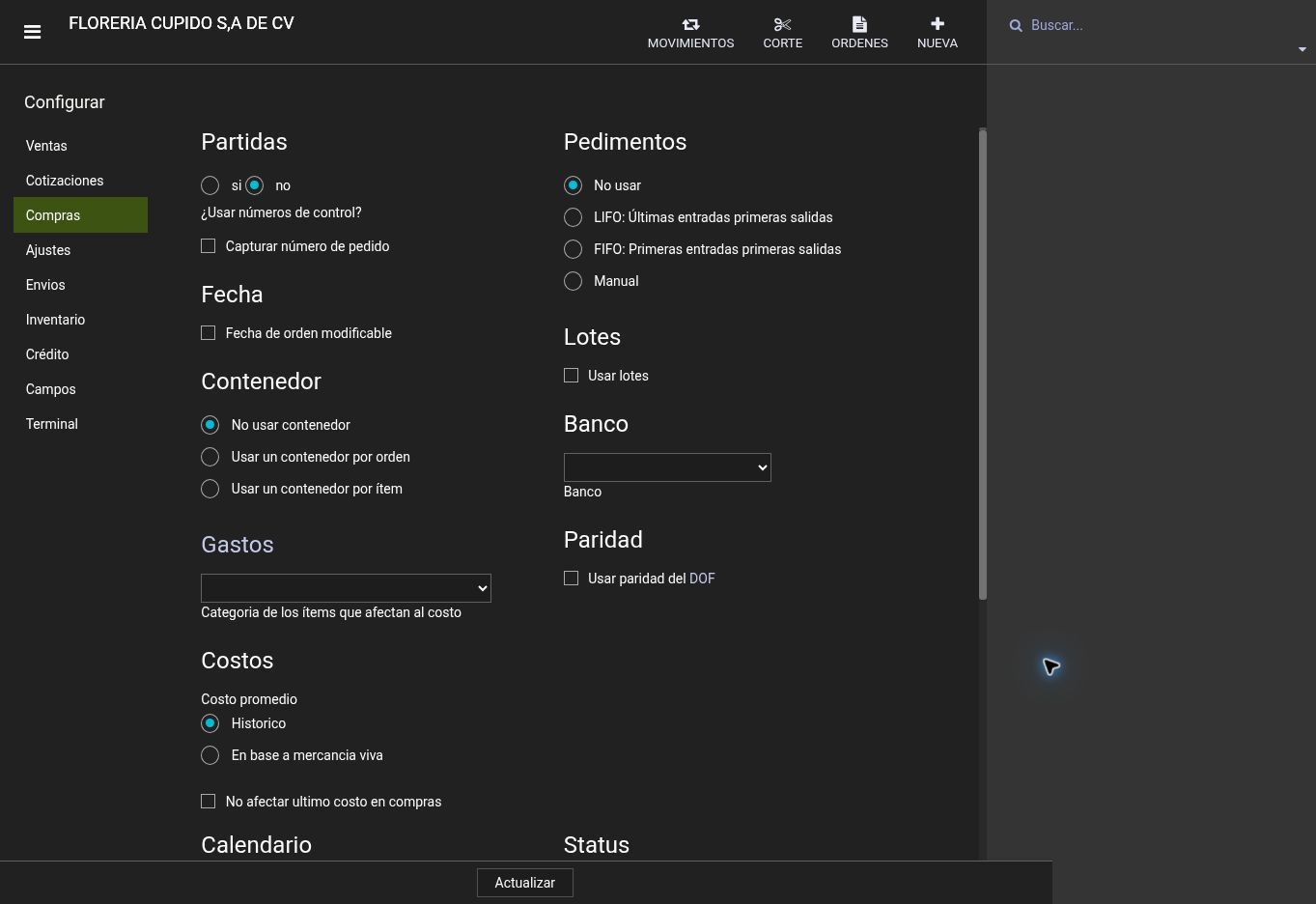 Pantalla de Xambre. Opciones visibles de captura, gastos y método de costo promedio. No es un resultado de cálculo.